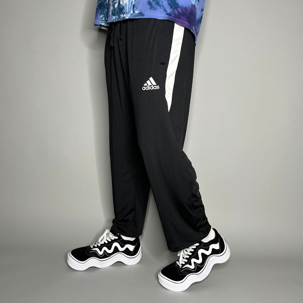Vintage Y2K Adidas Sweatpants Womens L Baggy Wide Leg Fit Jet Black Polyester